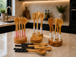 ست کفگیر ملاقه چوبی پایه چوبی
